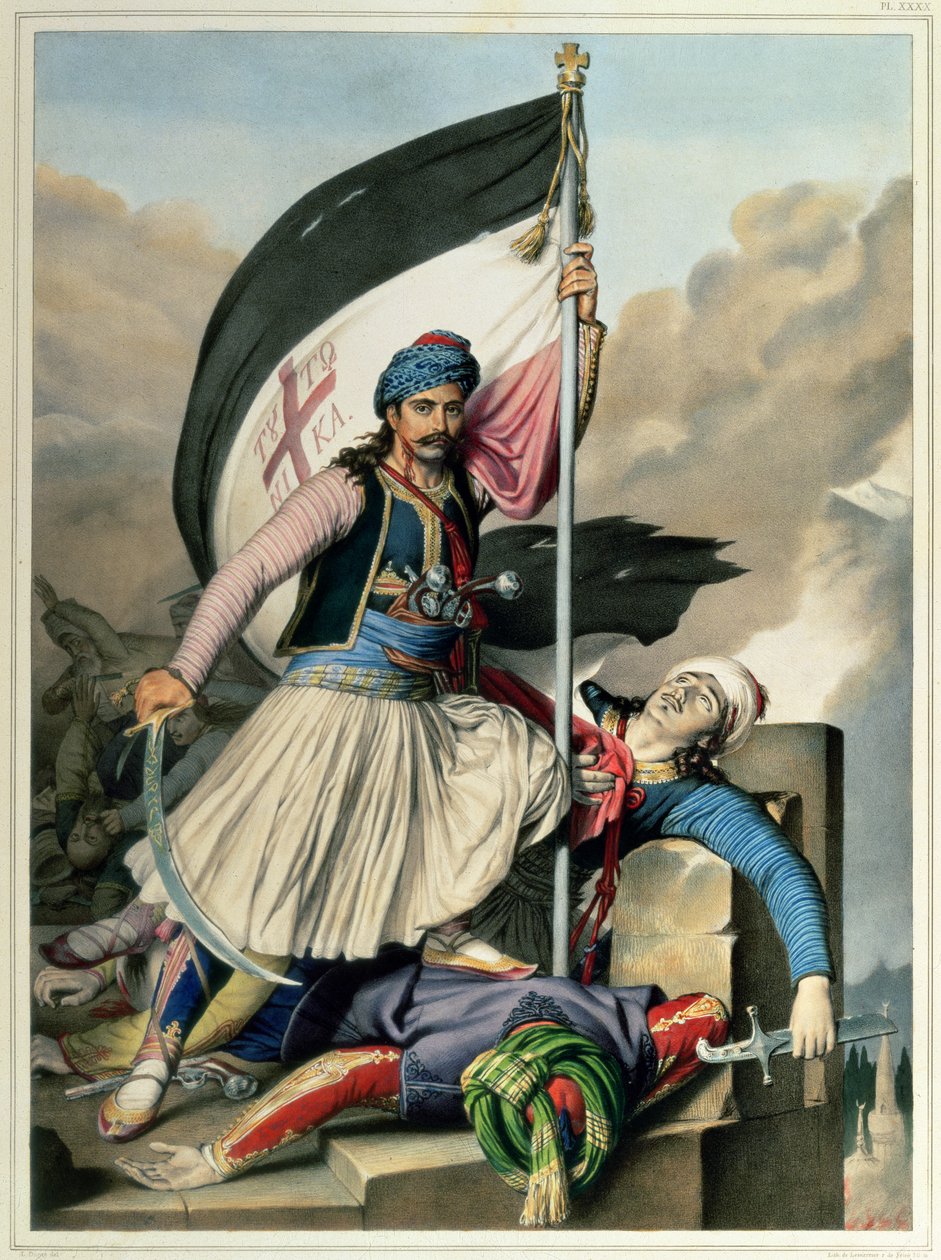 Utazás Athénba és Konstantinápolyba: Nickolaki Mitropolos átveszi a keresztet Salonában 1821, 1825 húsvét napján alkotó: Louis after Dupre