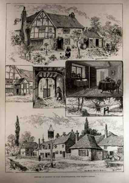 Vázlatok a buckinghamshire-i Chalfont St. Giles-ben Miltons Cottage-val, az Illustrated London Newsból, 1887. június 4. alkotó: Louis Wain