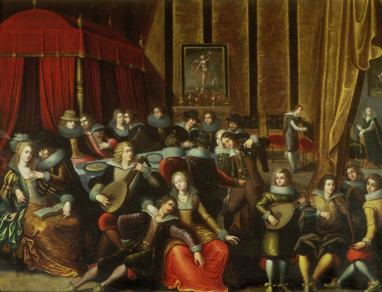 Galante jelenet a kastélyban (panel) alkotó: Louis de Caullery