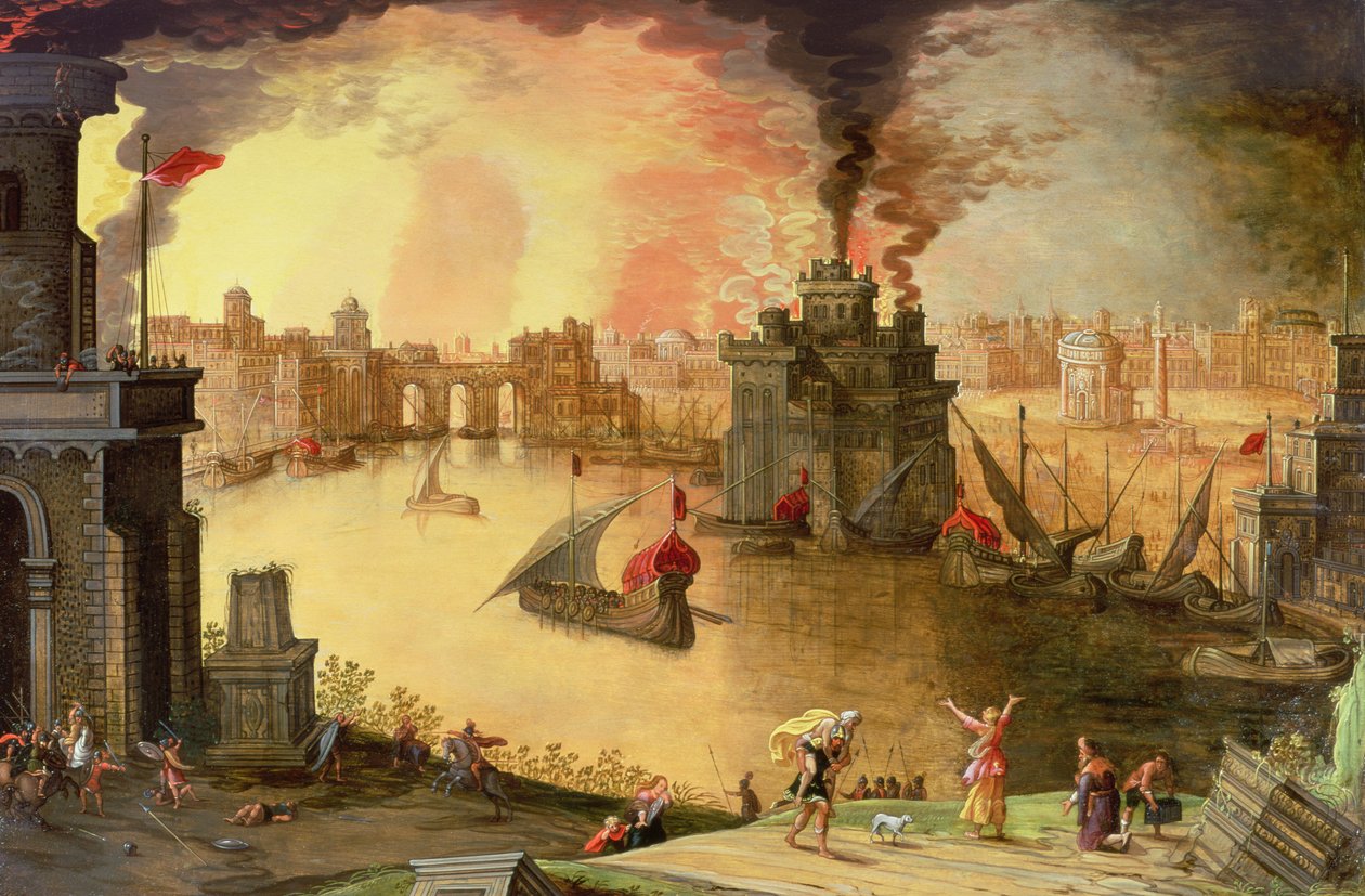 Trója égése (panel) alkotó: Louis de Caullery