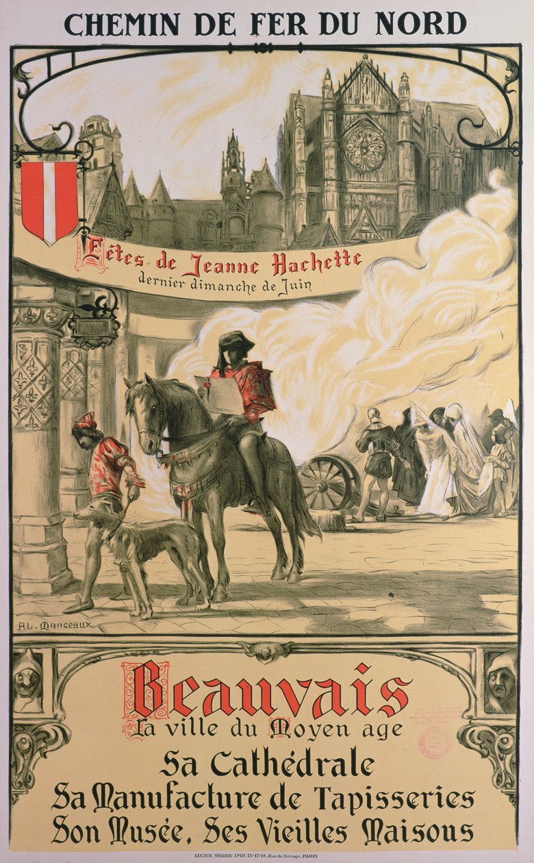 Beauvais- a középkor városa (színes litográfia) alkotó: Louis Antoine Manceaux