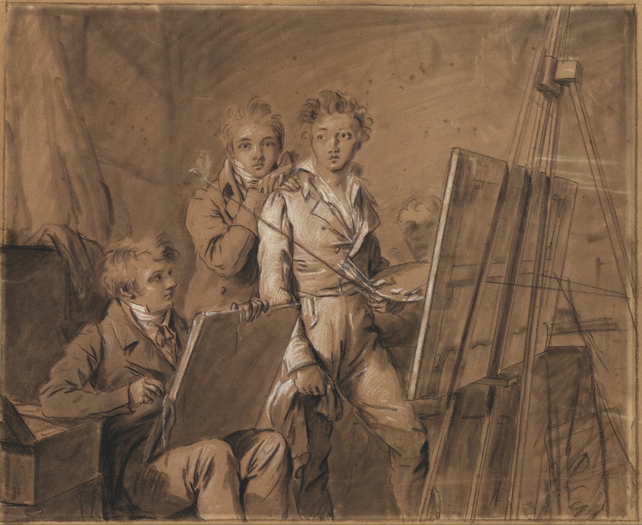 Három fiatal művész egy stúdióban alkotó: Louis Leopold Boilly
