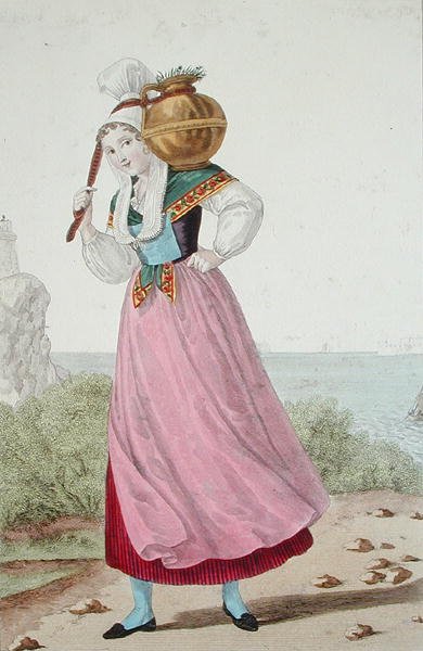Cherbourg régió tejtermelőlánya, 1820 körül (színes litó) alkotó: Louis Marie (after) Lante