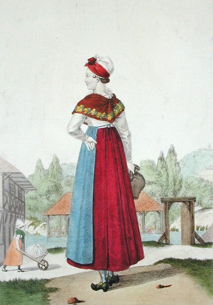 Lisieux népviselete, metszett Gatine 1820 körül (színes metszet) alkotó: Louis Marie (after) Lante