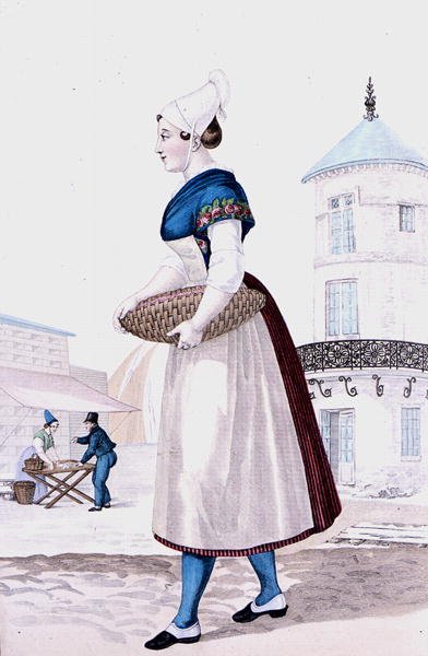 Szent Valery en Caux hagyományos viselete, Gatine metszete 1820 körül (színes metszet) alkotó: Louis Marie (after) Lante