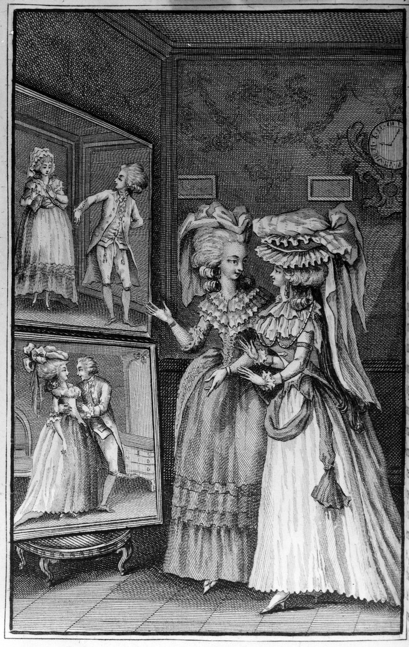 Louis Binet (1744-1800) illusztrációja Nicolas Edme Restif de La Bretonne „Les Parisiennes” című könyvéhez, avagy a modern mórok XL általános karaktereihez, amelyek alkalmasak a l’instruction des Person-du-Sexe kiszolgálására, az új Lycee des mo emlékirata alkotó: Louis (after) Binet