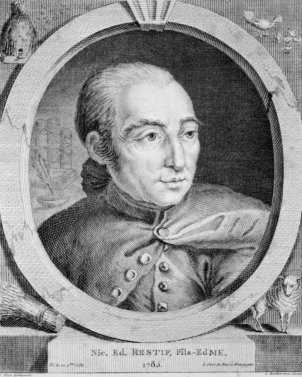Nicolas Edme Restif de La Bretonne (1734-1806) portréja (Retif de La Bretone is) - Binet, metszet alkotó: Louis (after) Binet