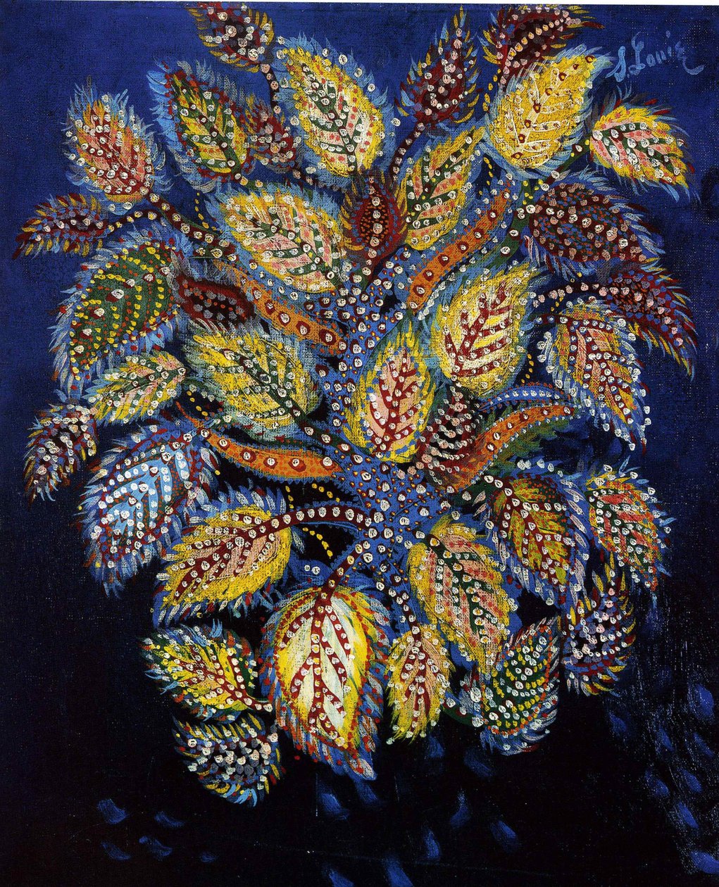 Foltos virágok kék talajon, 1929. alkotó: Louis