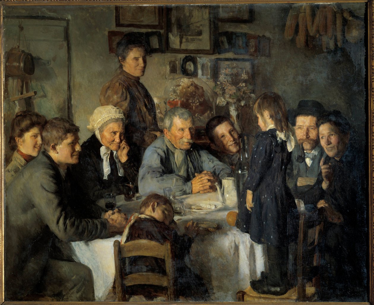A parasztok aranylakodalmas családja. Louis Adolphe Dechenaud (1868-1926) festménye 1909 V. 1,66x2,03 m Dijon, Musee des Beaux Arts alkotó: Louis Adolphe Dechenaud