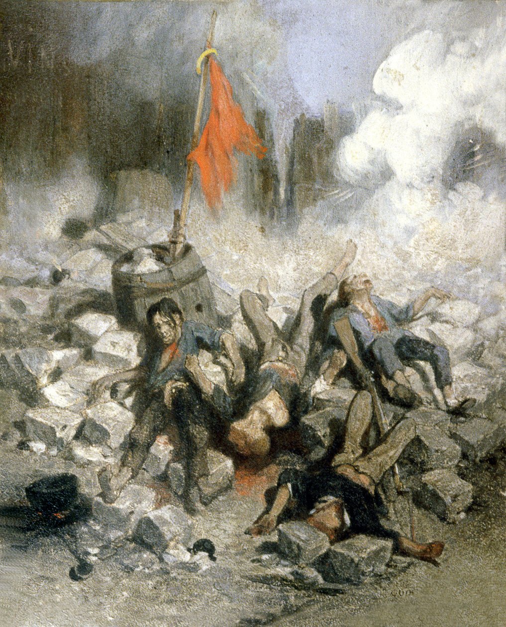 1848-as forradalom: barikádok Párizsban (olaj, panel) alkotó: Louis Adolphe Hervier