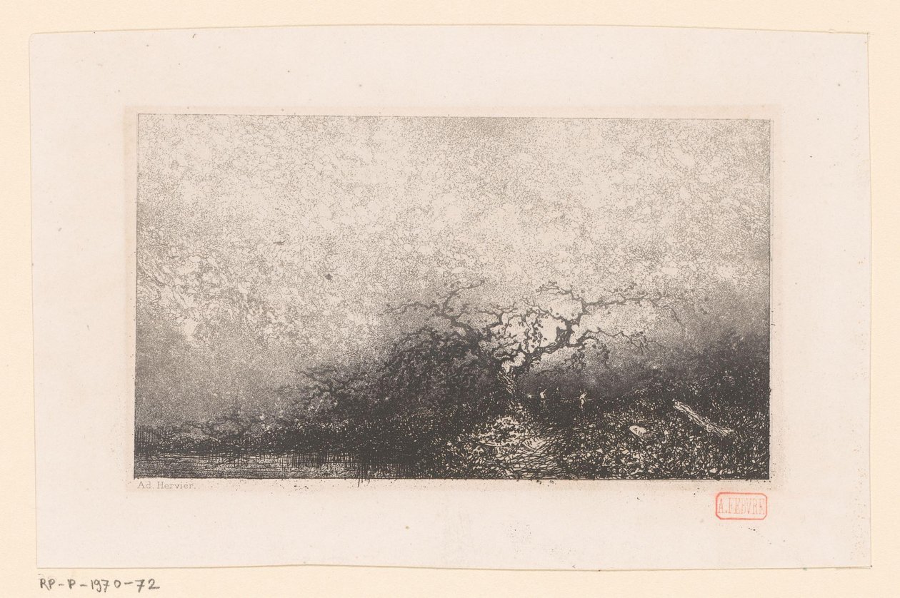 Táj egy fával egy tó mellett Különböző tájak (sorozat címe) Croquis du voyage de 1843 (sorozat címe) alkotó: Louis Adolphe Hervier