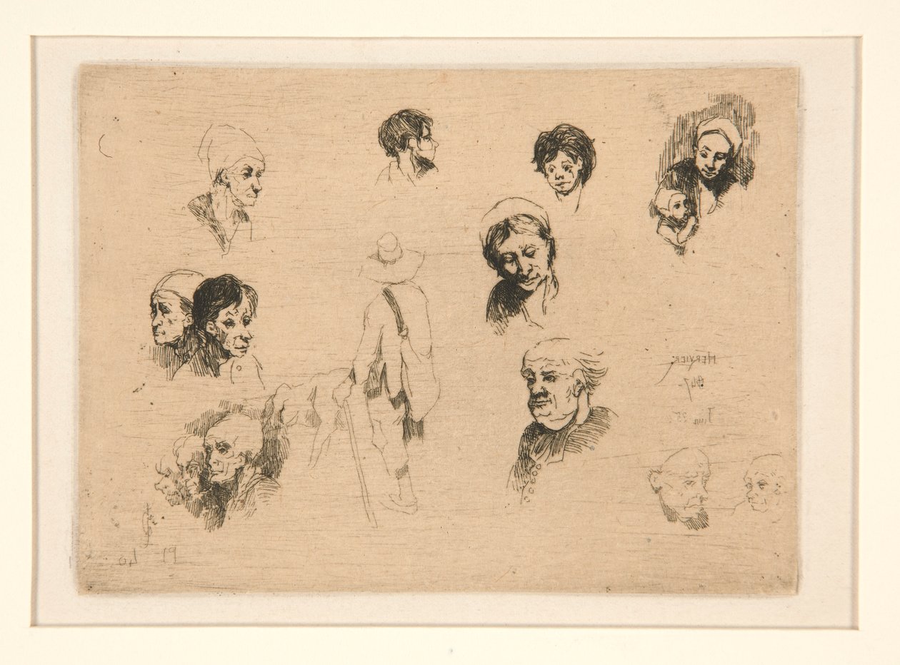 Különféle vázlatok, fejek alkotó: Louis Adolphe Hervier