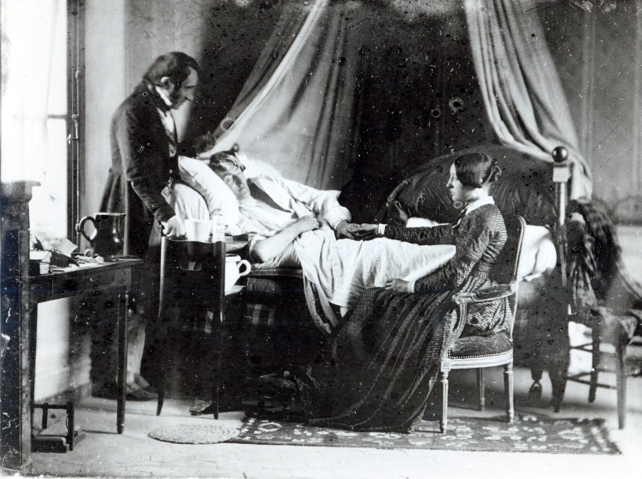 Az orvos látogatása a betegnél, 1840-50 körül (bw fotó) alkotó: Louis Adolphe Humbert de Mollard