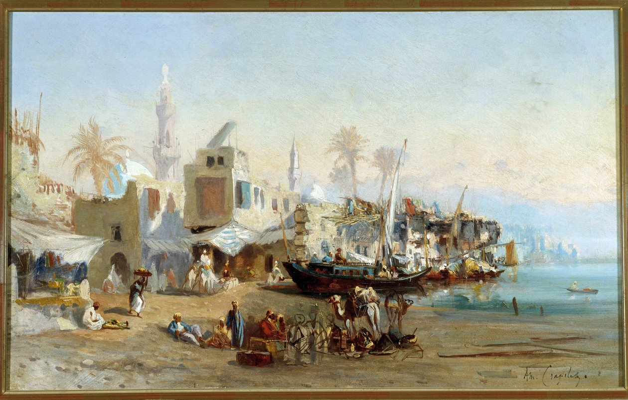 Halászok és mecsetek Boulack kikötőjében Egyiptomban Amable Louis Crapelet festménye (1822-1867) V. 41x64 cm Kötelező említés: Regards de Provence alapozó kollekció, Marseille alkotó: Louis Amable Crapelet