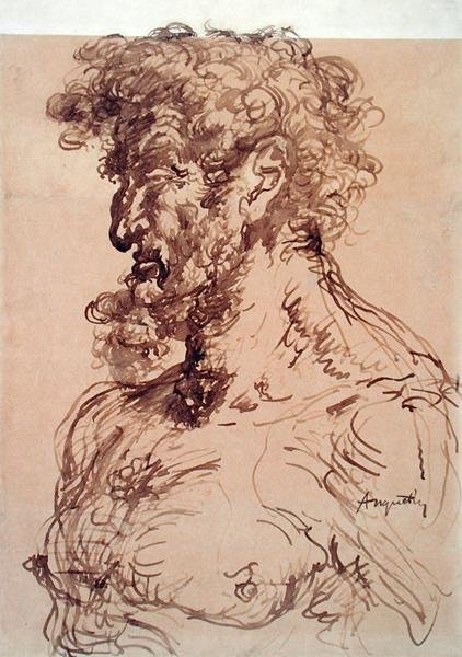Egy férfi mellszobra (önarckép), 1905 körül (toll és tinta papíron) alkotó: Louis Anquetin
