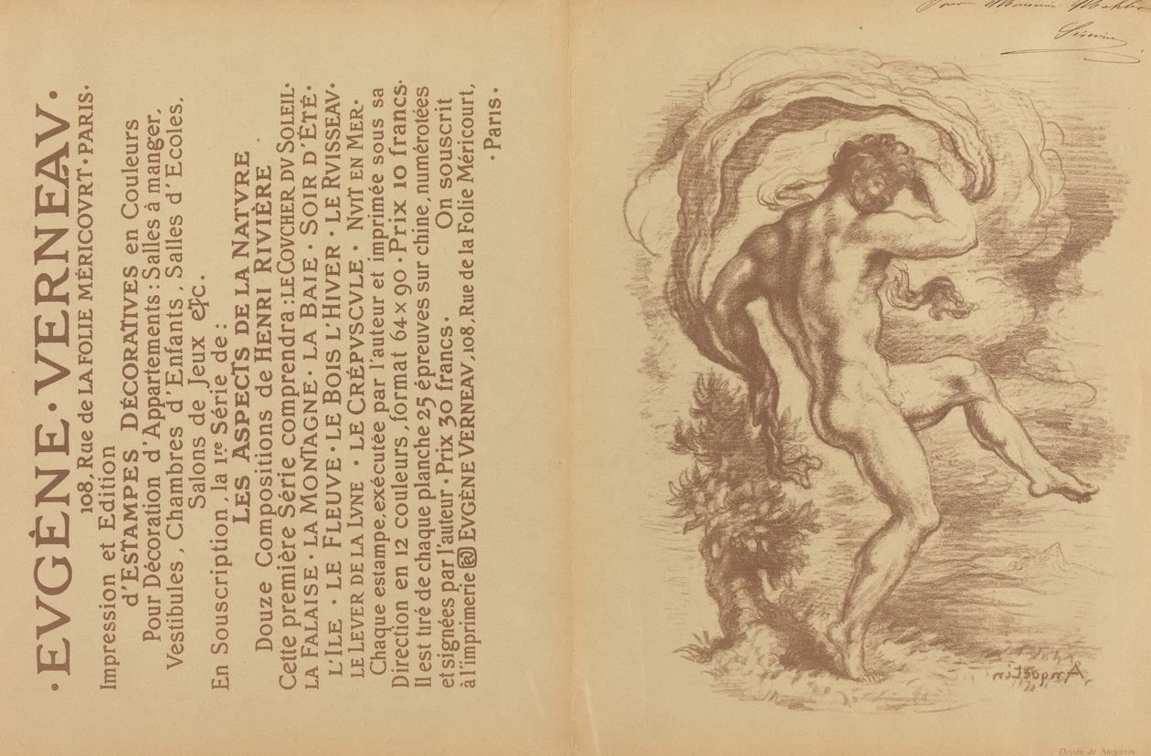 Táncoló akt és reklám Eugène Verneau dekoratív nyomataihoz [verso], 1897. alkotó: Louis Anquetin
