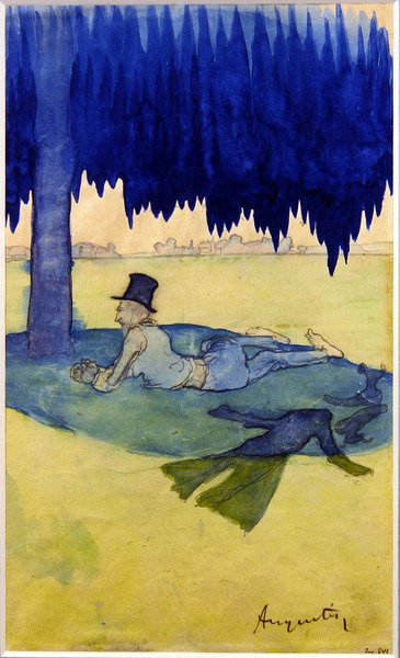 Férfi menedéket nyújt egy fa alatt, 1887 körül (akvarell, papír) alkotó: Louis Anquetin