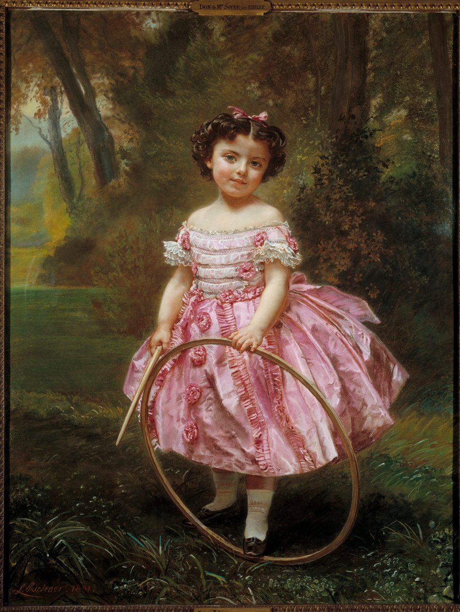 Mademoiselle Ehrler: Kislány karikával játszik, Louis Antoine Leon Riesener festménye (1808-1878) alkotó: Louis Antoine Leon Riesener