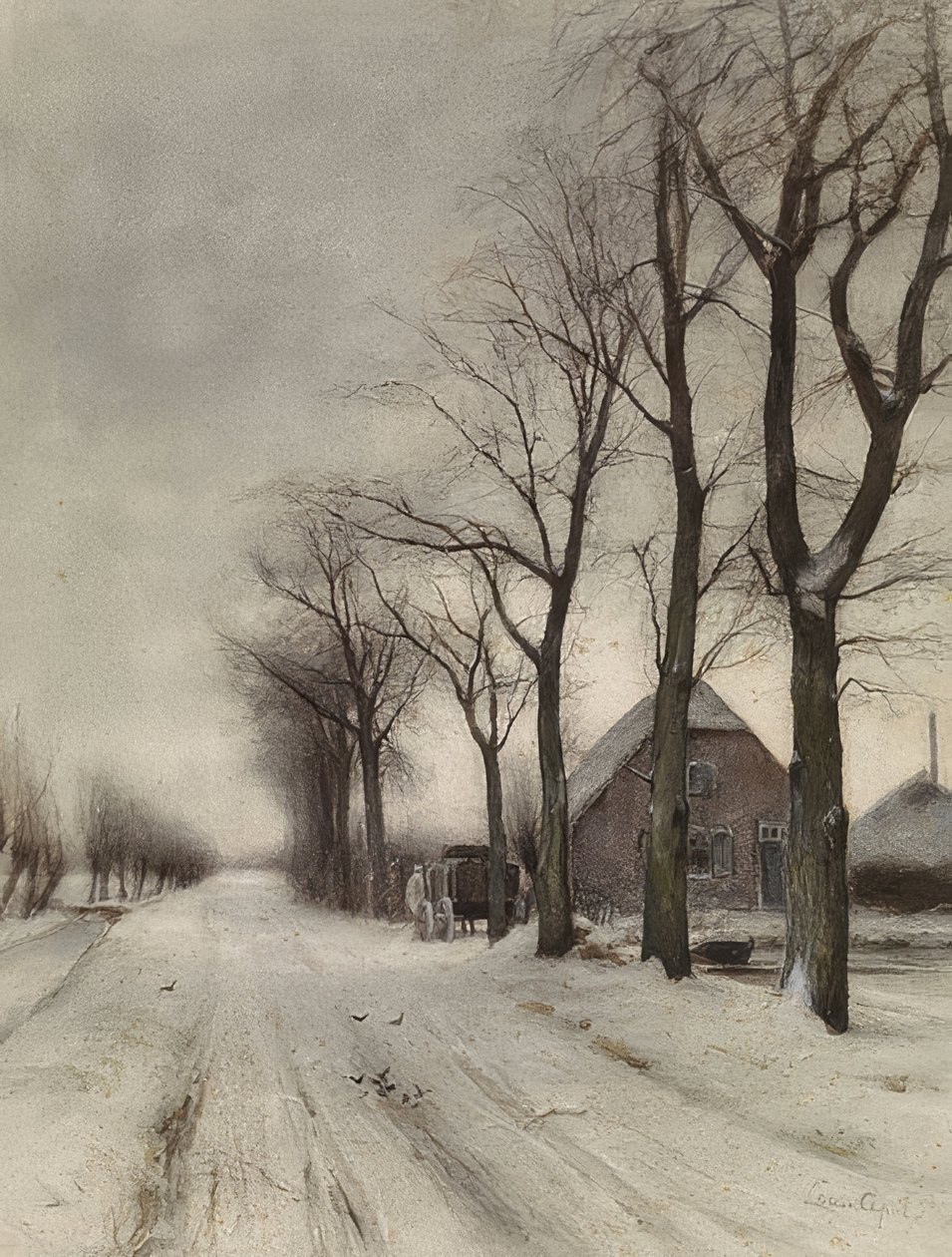 Winterlandschaft mit Bauernhof an einer Allee (Téli táj parasztházzal egy sugárúton) alkotó: Louis Apol