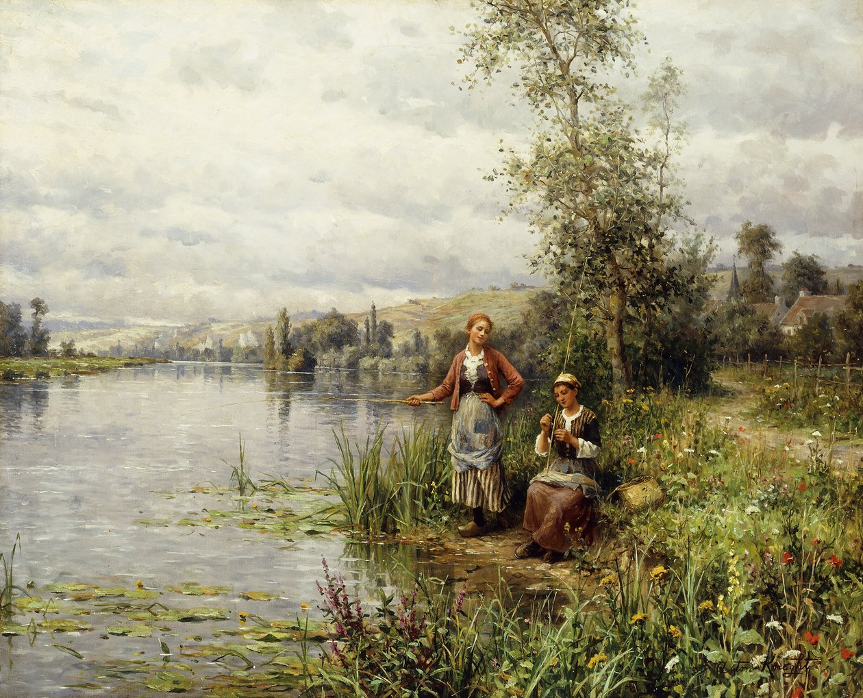 Vidéki nők horgásznak egy nyári délutánon alkotó: Louis Aston Knight