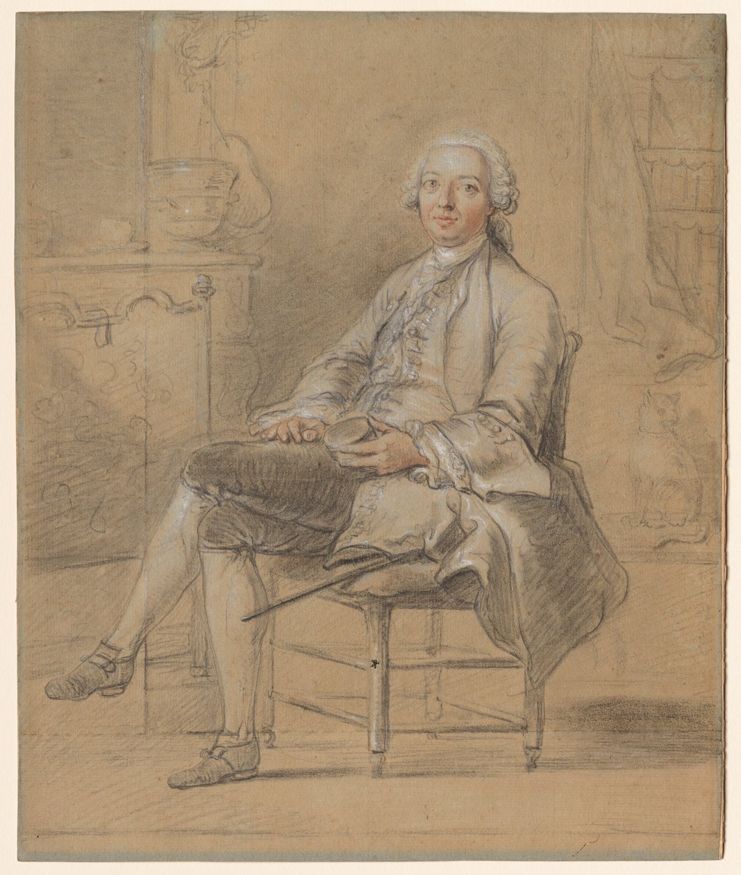 Ülő ember, aki tubákos dobozt tart, c. 1750-1760. alkotó: Louis Aubert