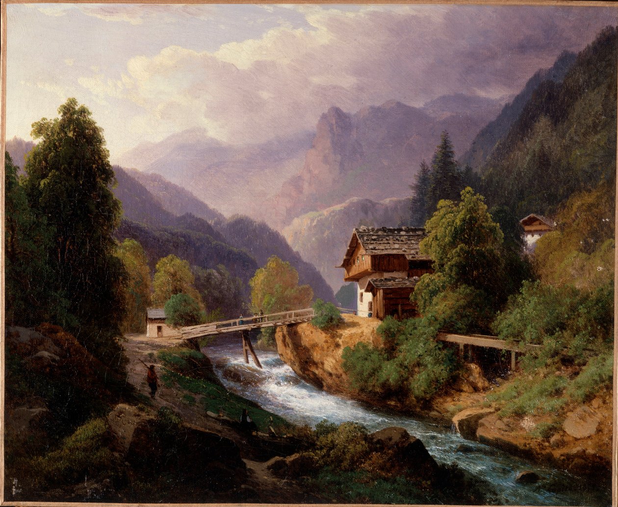 Svájc tájkép Augustus Louis Lapito (1803-1874) festménye 19. századi magángyűjtemény alkotó: Louis Auguste Lapito