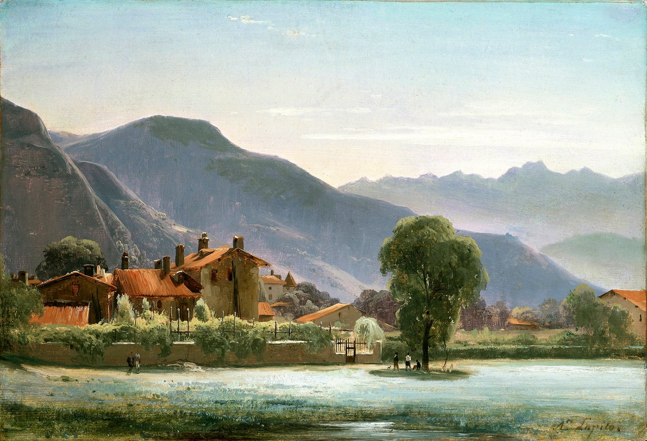 Falu a Foothillsben, 1830 körül (olaj, papír, vászonra fektetve) alkotó: Louis Auguste Lapito