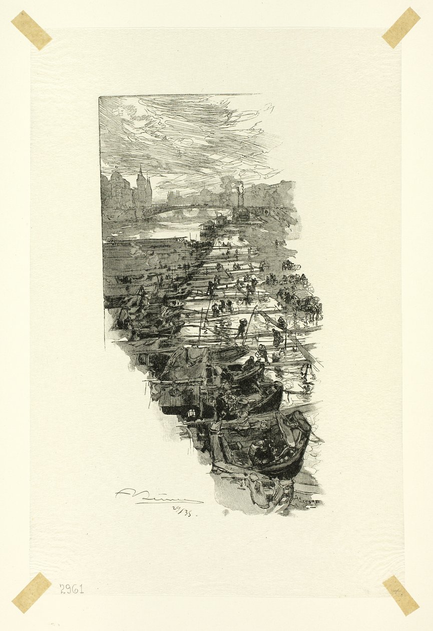 Alma piac, a Pont Louis-Philippe-ről nézve, hetedik lemez a Le Long de la Seine et des Boulevards-ból alkotó: Louis Auguste Lepère