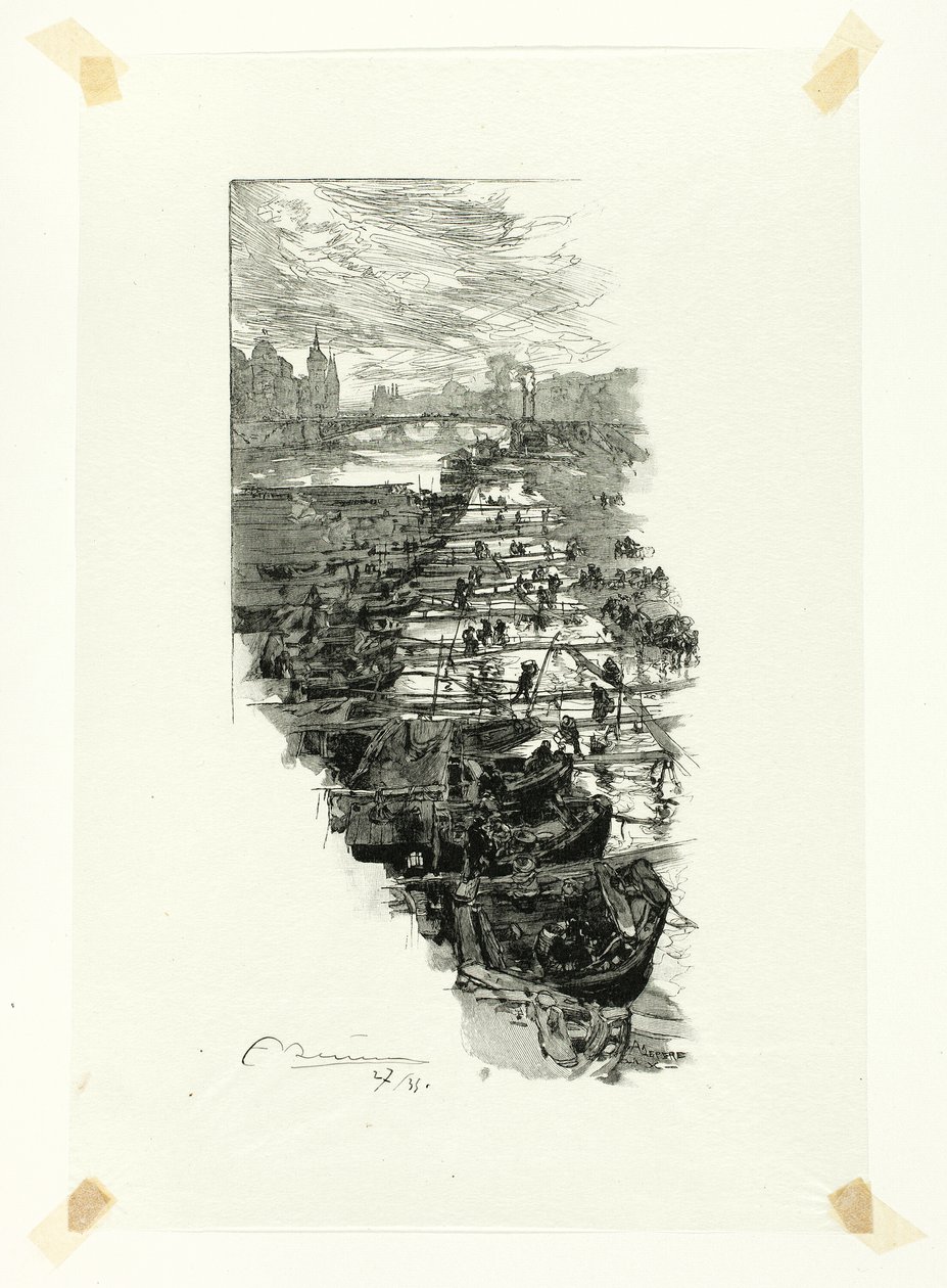 Alma piac, a Pont Louis-Philippe-ről nézve, hetedik lemez a Le Long de la Seine et des Boulevards-ból alkotó: Louis Auguste Lepère