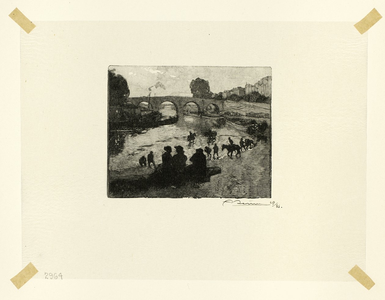 A lovastó a Pont Marie-nál, tizedik tányér a Le Long de la Seine et des Boulevards-ból alkotó: Louis Auguste Lepère