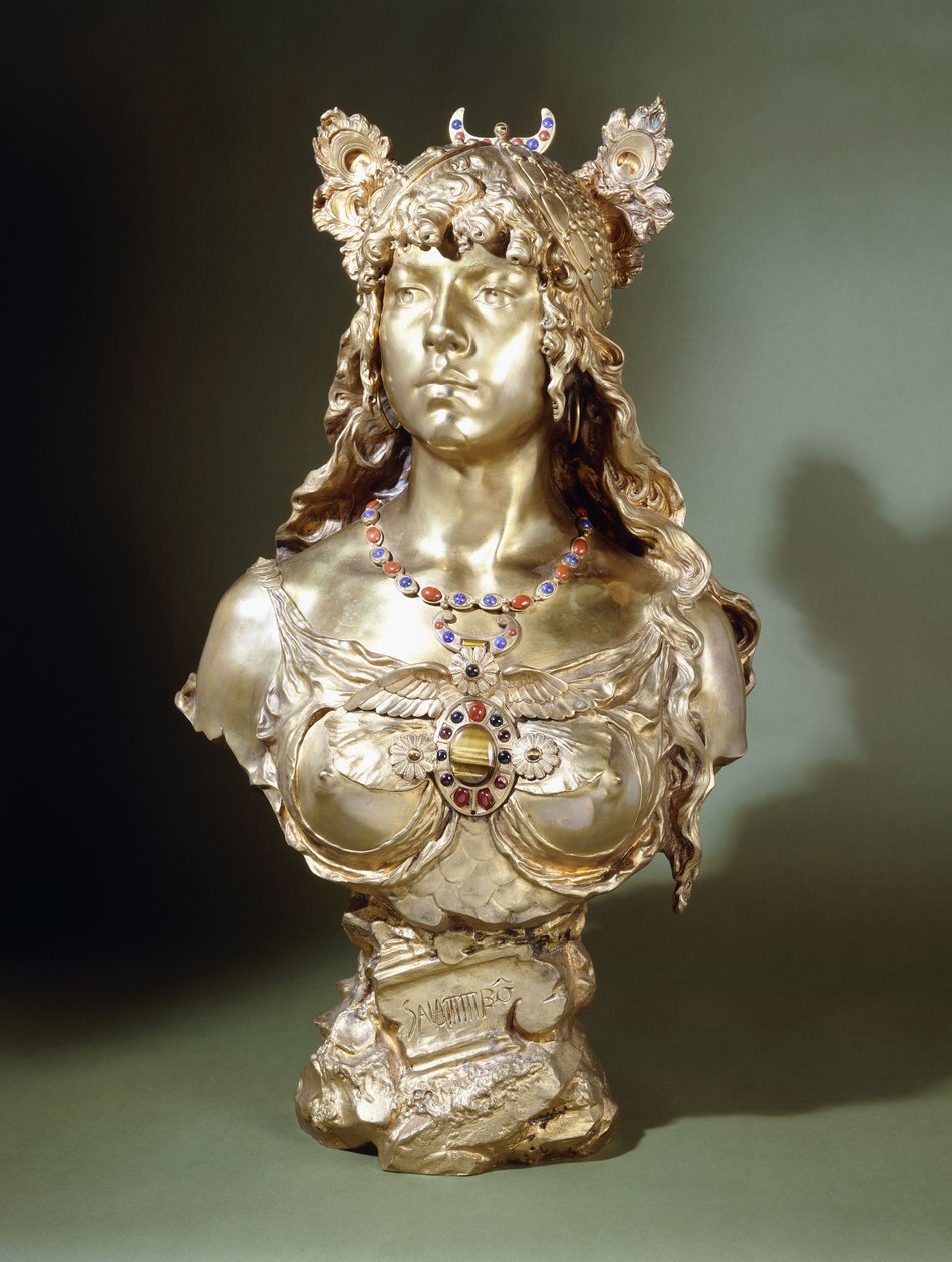 Salammbo (gyöngyszem, aranyozott bronz mellszobor) alkotó: Louis Auguste Moreau