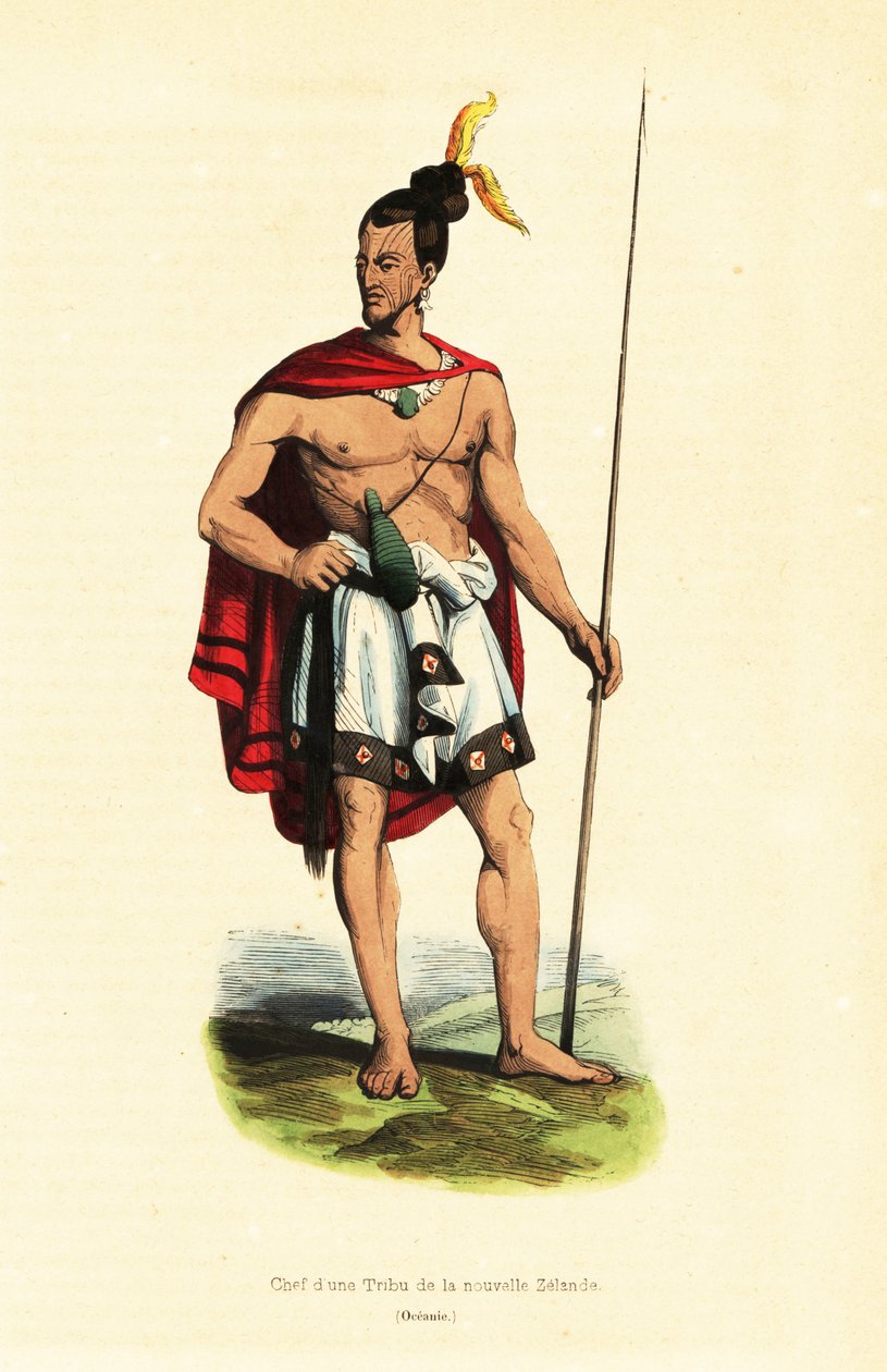 Houa-Houa (Uawa) maori főnöke, Tolaga-öböl, Északi-sziget, Új-Zéland alkotó: Louis Auguste de (after) Sainson