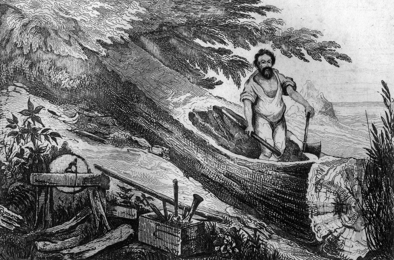 Tűzmetszet nélkül ástam ki M. de Sainson rajza nyomán Daniel Defoe könyvéhez (De foe) „Robinson Crusoe”” 1837-es francia kiadás. alkotó: Louis Auguste de Sainson
