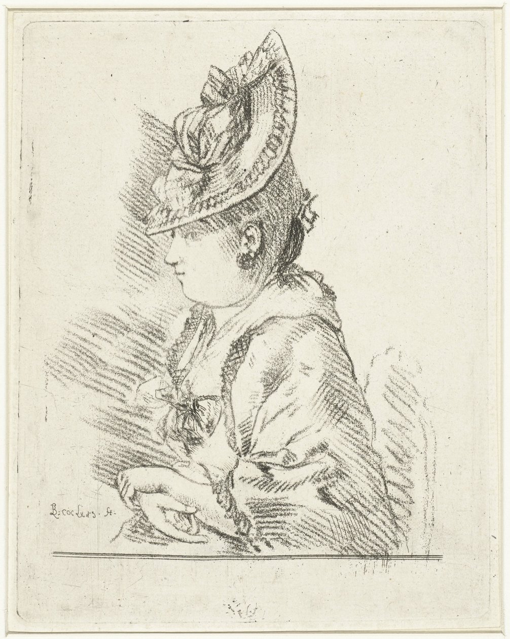 Fiatal hölgy portréja, bal oldali kalappal alkotó: Louis Bernard Coclers