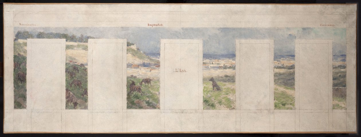 A bagnolet-i városháza vázlata: Bagnolet környéke (keletről) alkotó: Louis Beroud