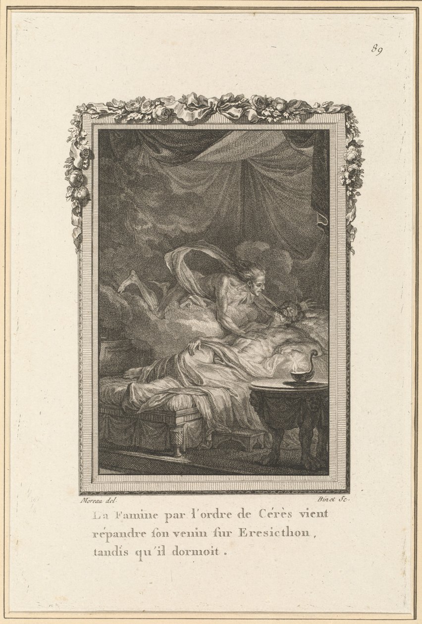 A Ceres parancsára kitört éhínség mérgét terjeszt Eresicthonra, miközben ő aludt alkotó: Louis Binet after Jean Michel Moreau