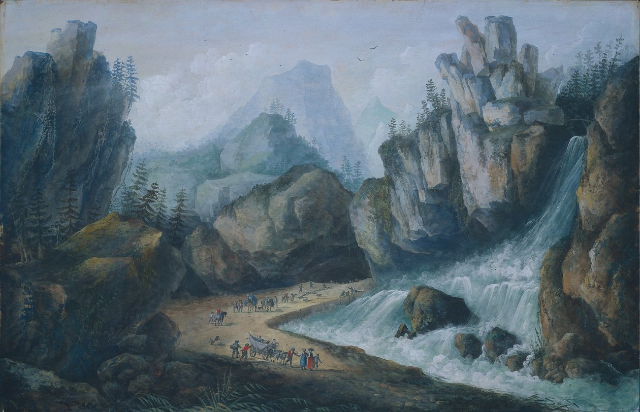 Torrent és vízesés az Alpokban, 1792. alkotó: Louis Bélanger