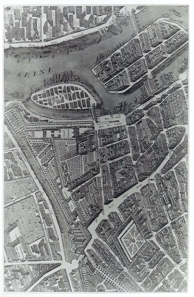Párizs terve, „Plan de Turgot” néven ismert, Claude Lucas metszet, 1734-39 (metszet) (bw fotó) (részlet) alkotó: Louis Bretez