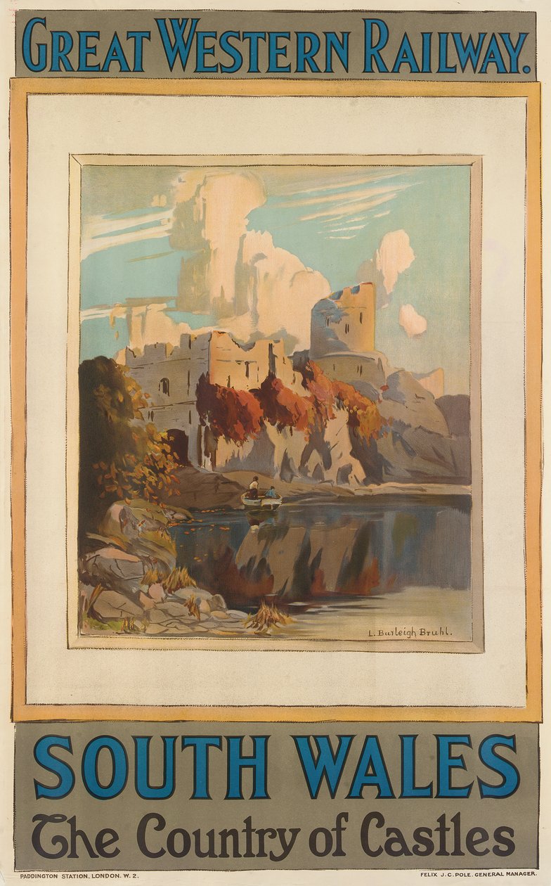 „South Wales”, a Great Western Railway-t hirdető plakát (színes litho) alkotó: Louis Burleigh Bruhl
