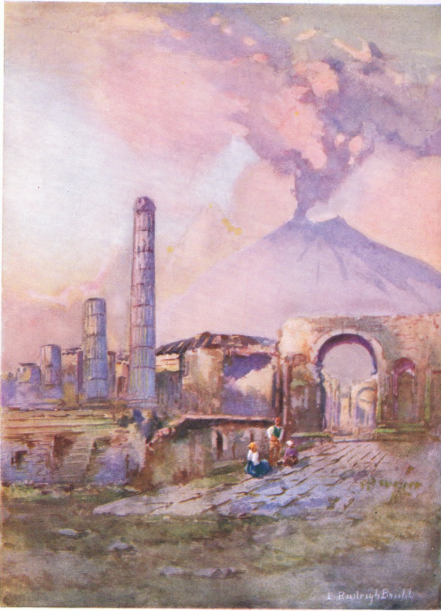 Pompeii: Vezúv a távolban, a Hutchinsons festői Európájából, a Hutchinson & Son kiadásában, 1930 körül alkotó: Louis Burleigh Bruhl