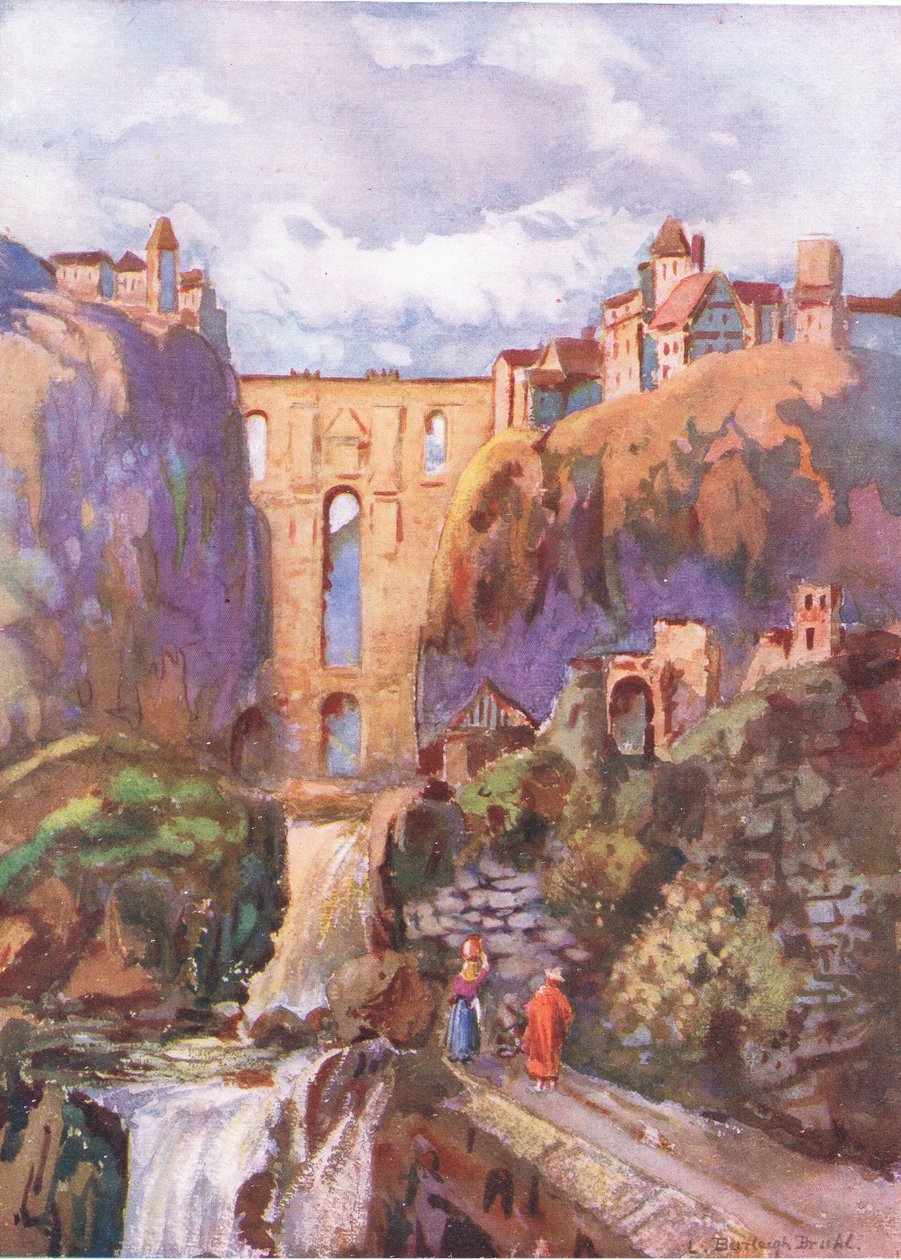A Tajo Ronda, a Hutchinson festői Európájából, a Hutchinson & Son kiadásában, 1930 körül alkotó: Louis Burleigh Bruhl
