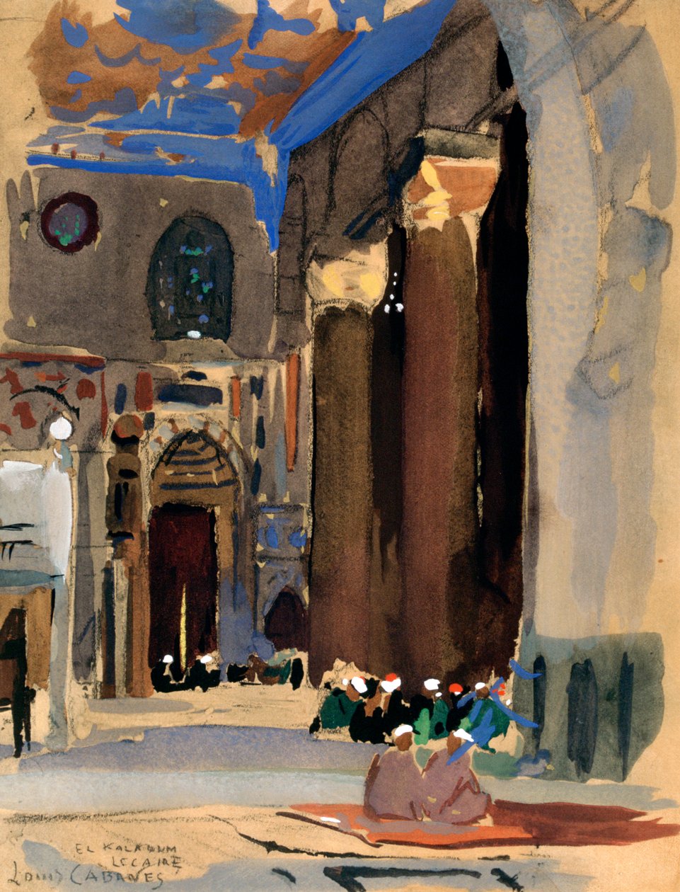 A Kalaoun szultán mecset belseje, Kairó, Egyiptom, 1928 alkotó: Louis Cabanes