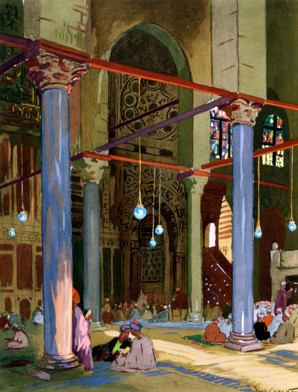 Az al-Muayyad mecset belseje, Kairó, Egyiptom, 1928 alkotó: Louis Cabanes