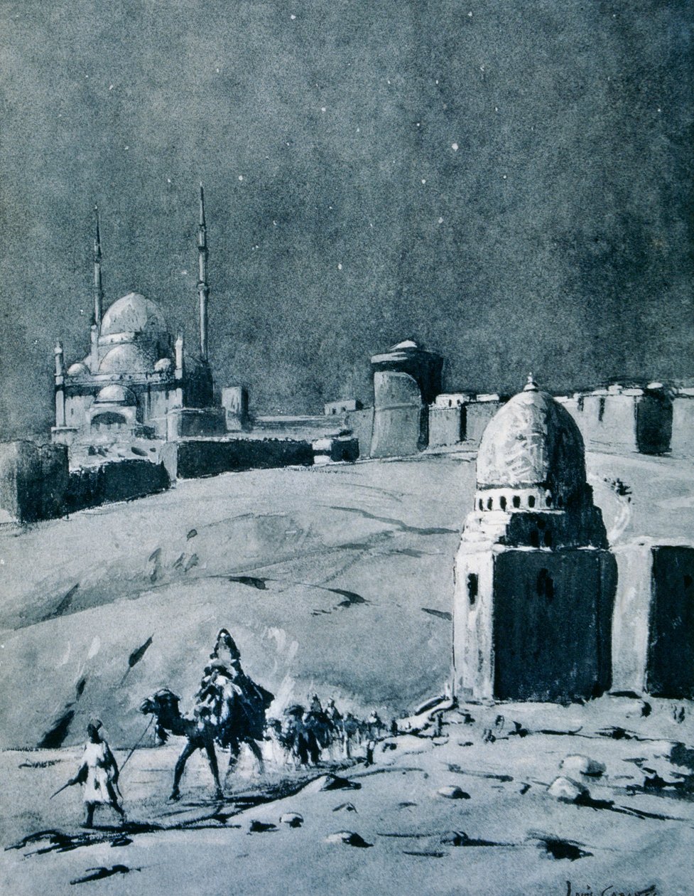 Mohamed Ali mecset holdfényben, Kairó, Egyiptom, 1928 alkotó: Louis Cabanes