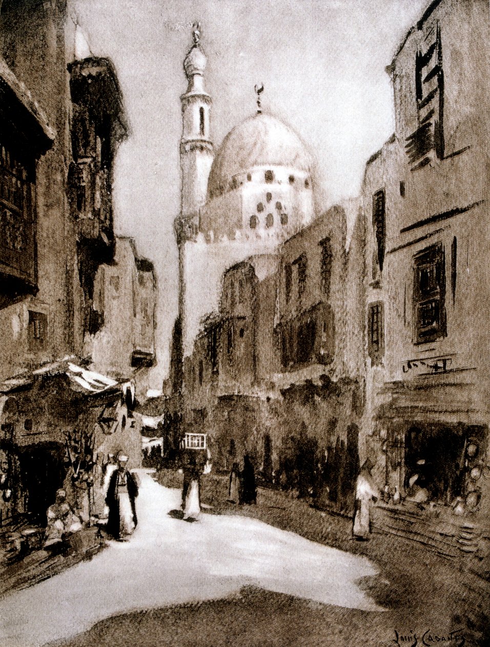 Régi utca napfényben, Kairó, Egyiptom, 1928 alkotó: Louis Cabanes