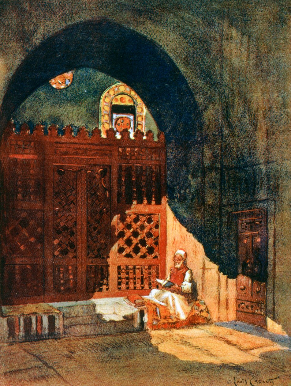 A Korán olvasása egy mecsetben, Kairó, Egyiptom, 1928 alkotó: Louis Cabanes
