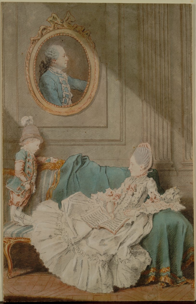Madame Millin du Perreux és fia Monsieur Jérôme-Robert Millin du Perreux festett portréjával alkotó: Louis Carmontelle