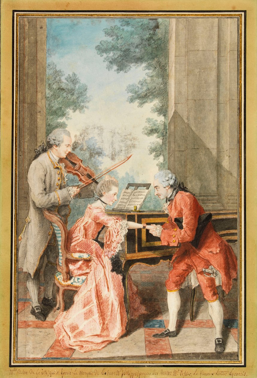 Mademoiselle Delong de Genève, Monsieur Philippe és Monsieur de Texier (akvarell) alkotó: Louis Carrogis Carmontelle