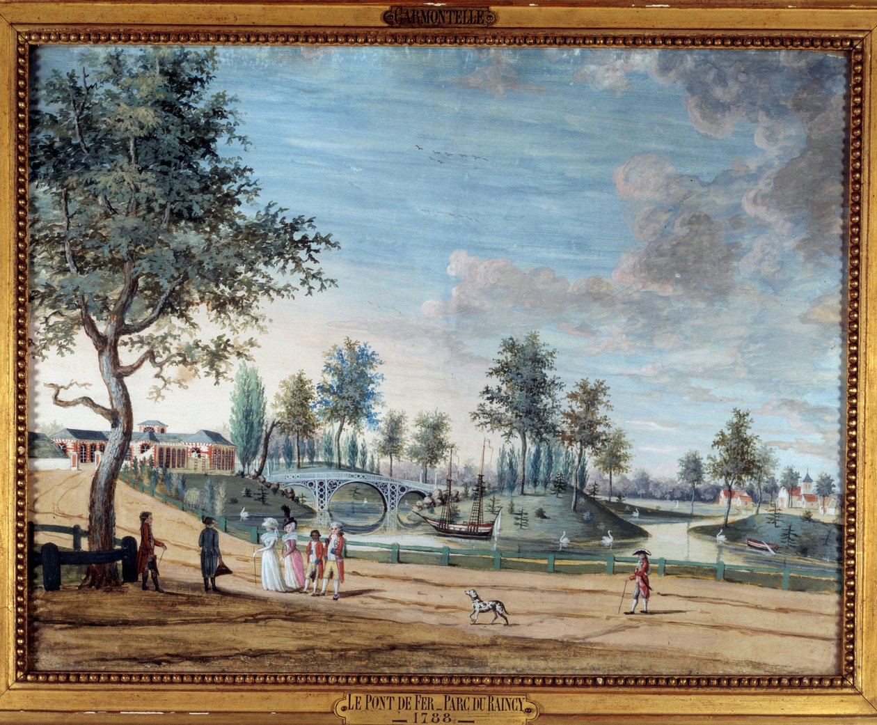 View of the Iron Bridge in the Parc du Raincy alkotó: Louis Carrogis Carmontelle