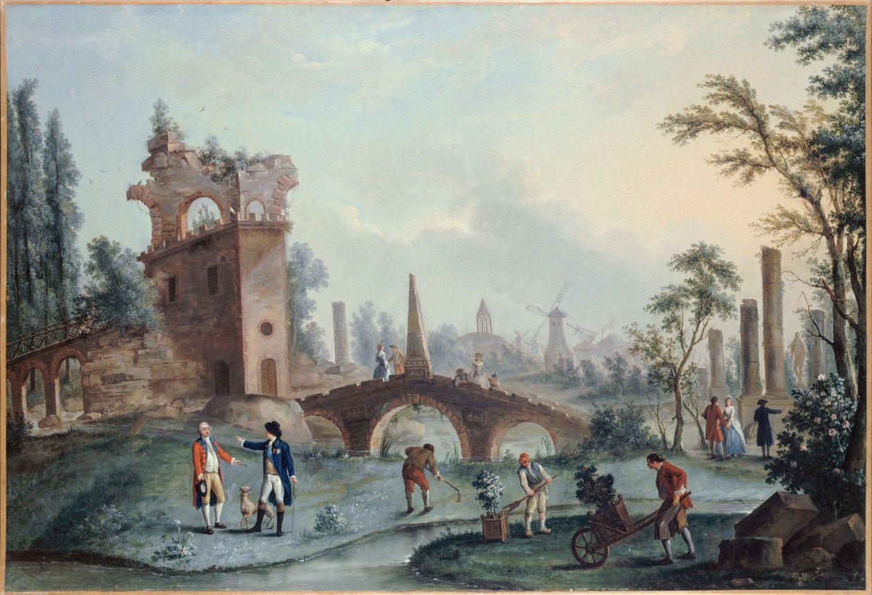 A Monceau-kertek látképe, 1778 körül (olaj, vászon) alkotó: Louis Carrogis Carmontelle